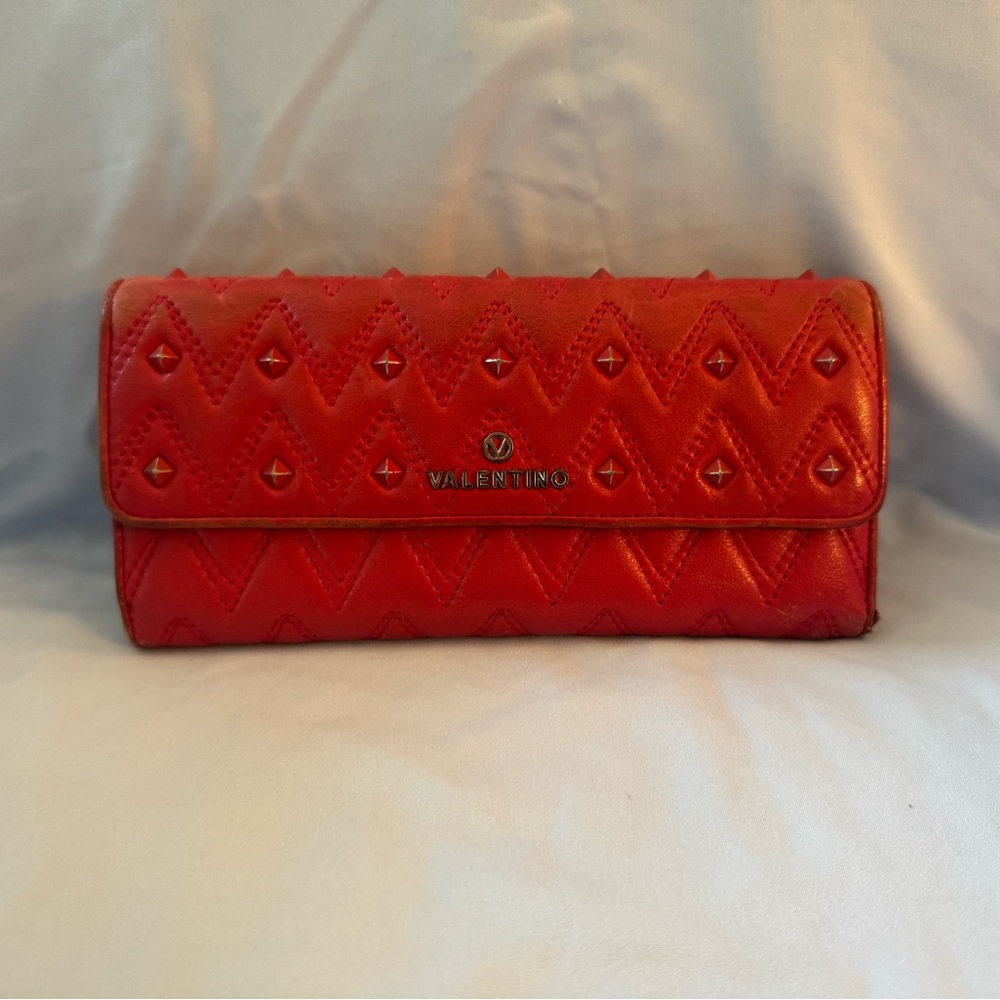 Valentino Red Studded Quilted Wallet